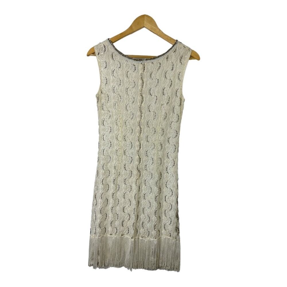 Vintage Ivory Delicate Beaded Dress & Jacket Set Women's Size 10 Fringe - Picture 4 of 14